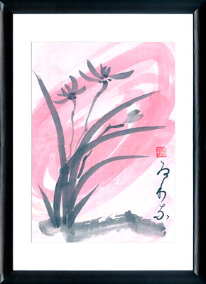 Sumi-e painting Wild Orchids