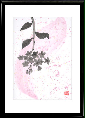 Sumi-e painting Sakura