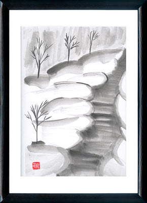 Pintura Sumi-e La manera nevado